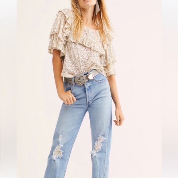 Free People Dance Floor Sequin Ruffle Top - Picture 4 of 12